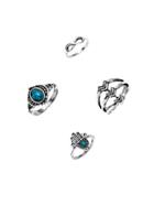 Romwe Silver Ring Set With Gemstone Detail