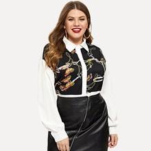 Romwe Plus Contrast Chain Print Blouse