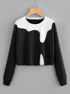 Romwe Cut And Sew Crop Sweatshirt