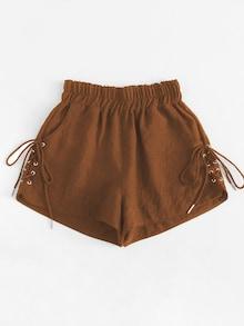 Romwe Plus Eyelet Lace-up Side Shorts