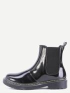 Romwe Black Patent Leather Round Toe Elastic Short Boots