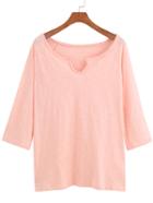 Romwe V Neck Pink T-shirt