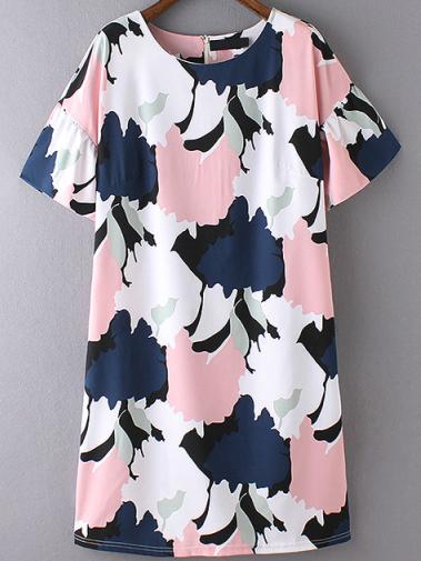 Romwe Ruffle Sleeve Print Tunic Dress