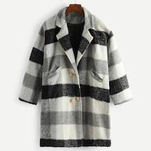 Romwe Plaid Double Breasted Outerwear