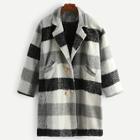 Romwe Plaid Double Breasted Outerwear