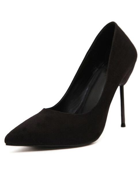 Romwe Black Point Toe Pu High Heeled Pumps