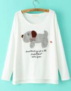 Romwe Bow Dog Embroidered T-shirt