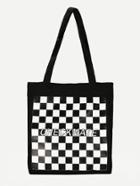 Romwe Letter Print Gingham Tote Bag