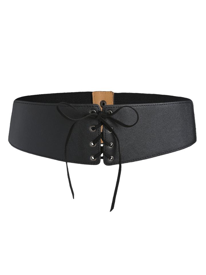 Romwe Black Lace Up Pu Obi Belt
