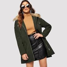 Romwe Contrast Faux Fur Collar Belted Coat
