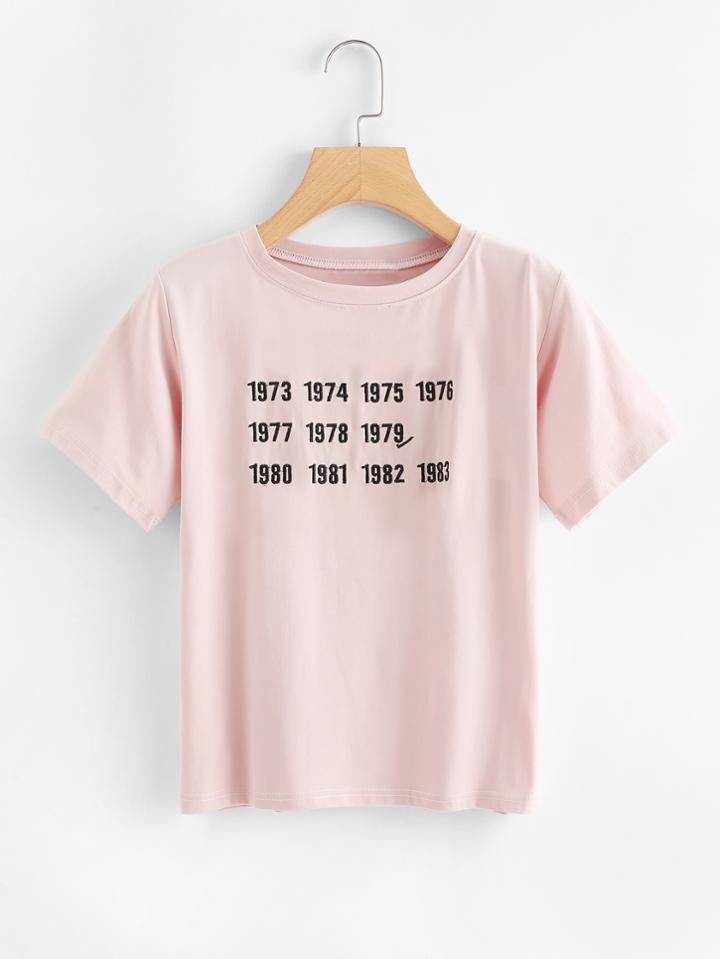 Romwe Number Embroidered Tee