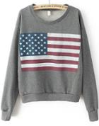 Romwe American Flag Print Crop Grey Sweatshirt
