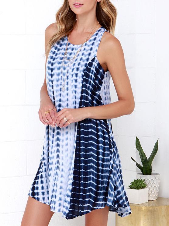 Romwe Blue Sleeveless Color Block Dress Sundress