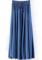 Romwe Blue Elastic Waist Pleated Skirt