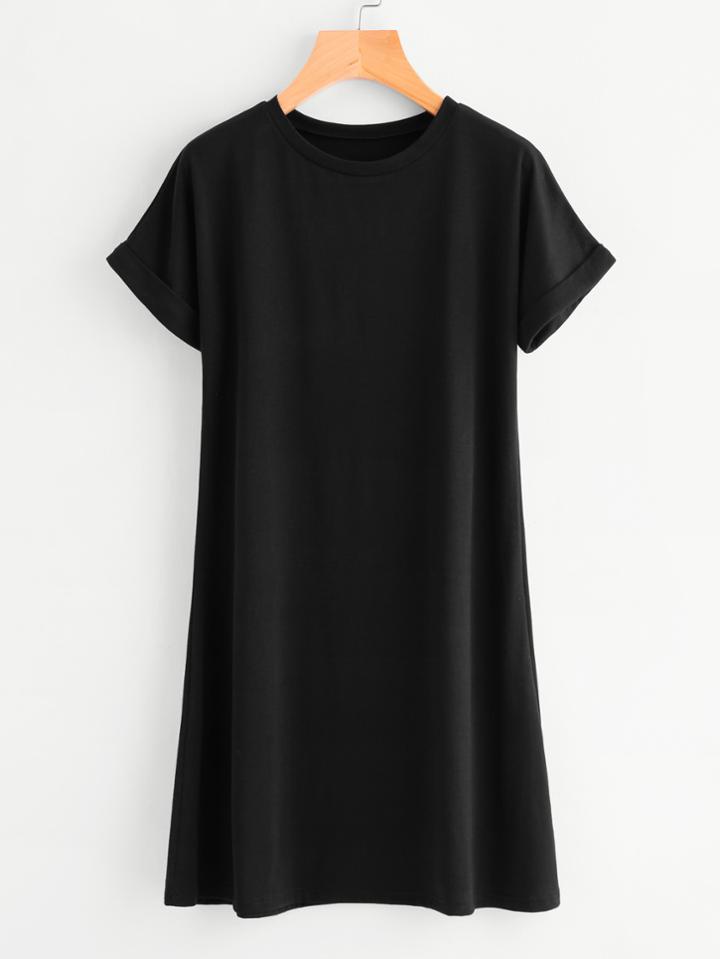Romwe Rolled Sleeve Basic Tee Dress