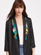 Romwe Green And Yellow Tassel Print Square Scarf