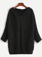 Romwe Black Batwing Sleeve Hooded Sweatshirt