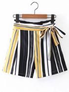 Romwe Bow Tie Waist Vertical Striped Shorts