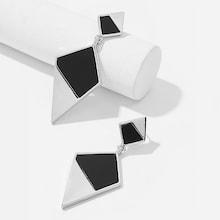 Romwe Two Tone Geometric Metal Drop Earrings 1pair