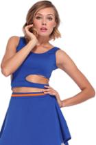 Romwe Dark Blue Cutout Midriff Vest