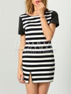 Romwe Black White Short Sleeve Striped Dress