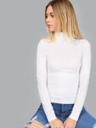 Romwe White Turtleneck Long Sleeve Slim Fit T-shirt
