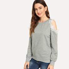Romwe Cold Shoulder Beaded Decoration Sweatshirt