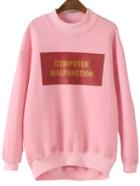 Romwe Dropped Shoulder Seam Letter Print High Low Pink Sweatshirt