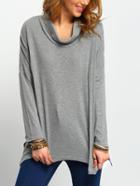 Romwe Grey Turtleneck Asymmetric T-shirt