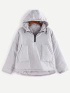Romwe Grey High Low Zip Front Pocket Hooded Padded Sweatshirt