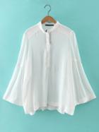 Romwe White Buttons Front Bell Sleeve Shift Blouse
