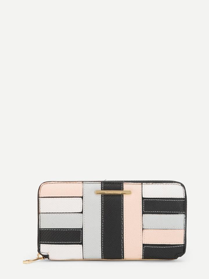 Romwe Zip Around Splice Patch Wallet