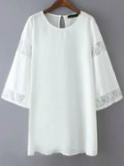 Romwe Bell Sleeve Lace Insert A-line White Dress