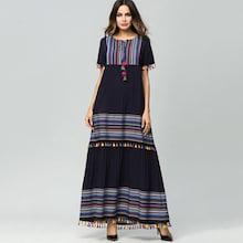 Romwe Tassel Striped Tie Neck Longline Dress