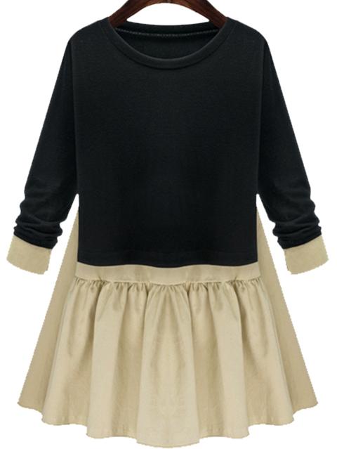 Romwe Color-block Long Sleeve Flare Dress