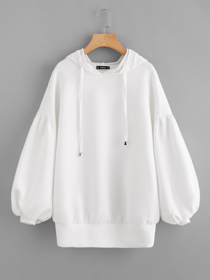 Romwe Lantern Sleeve Chevron Textured Hoodie