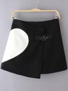 Romwe Heart Pattern Wrap Black Skirt