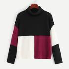Romwe Color-block Rolled Neck Sweater