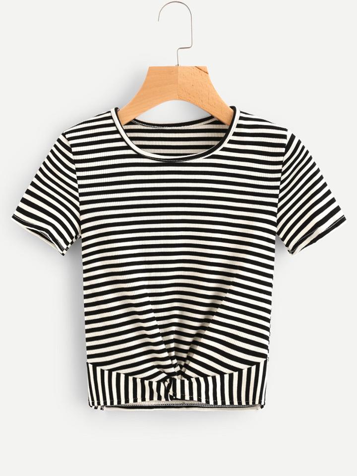 Romwe Striped Twist Front Tee