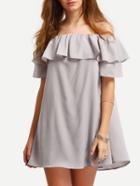 Romwe Grey Ruffle Off The Shoulder Shift Dress