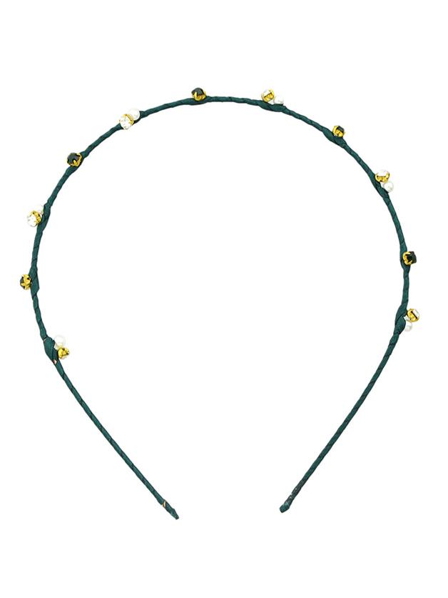 Romwe Green Cute Pearl And Rhinestone Thin Hair Band