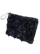 Romwe Black Zipper Rose Clutches Bag