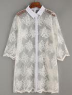 Romwe Beige Embroidered Sheer Mesh Beach Shirt Dress