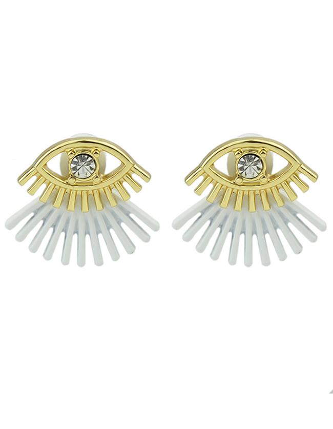 Romwe Small Rhinestone Eye Shaped Silver Stud Earrings
