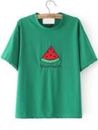 Romwe Watermelon Patch Embroidered Green T-shirt