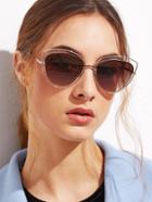 Romwe Silver Frame Brown Cat Eye Hollow Out Sunglasses