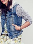 Romwe Blue Long Sleeve Hooded Denim Coat