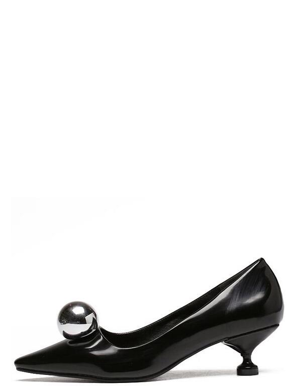 Romwe Black Pointed Toe Ball Detail Kitten Heels