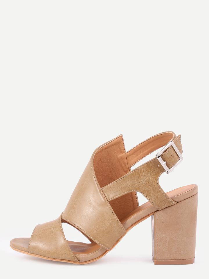 Romwe Cutout High Vamp Block Heel Sandals - Apricot