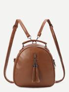 Romwe Brown Faux Leather Tassel Embellished Mini Dome Backpack